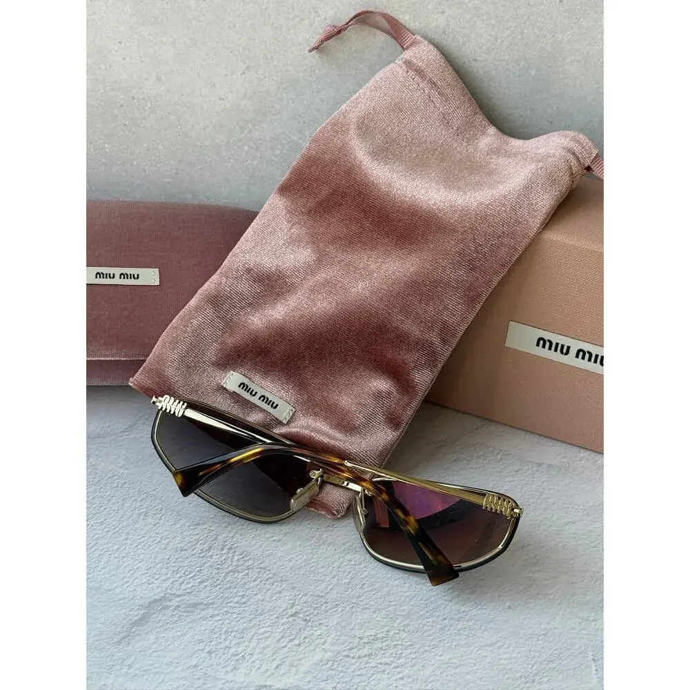 NEW Miu Miu MU A50S Wrap Sunglasses in Gold Grey $637